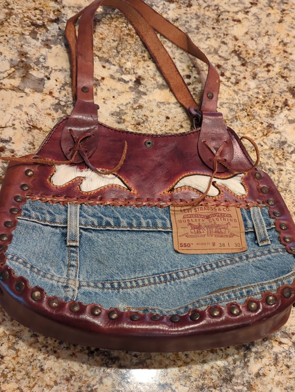 Levi's Blue Denim and Brown Leather Patchwork Shoulder Bag